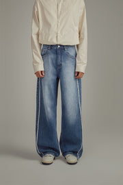 Fringed Lined Wide Denim Jeans