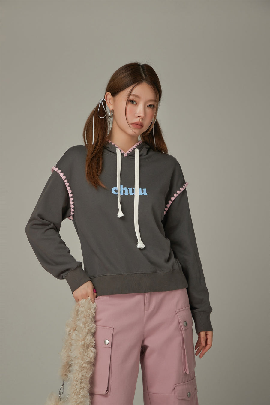 CHUU Logo Lined String Hoodie