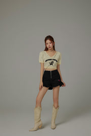 Size Doesnt Matter Chuu Star V-Neck Puff Knit Top