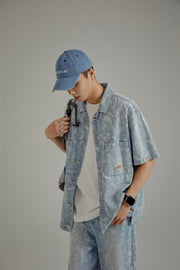 Logo Paisley Loose Fit Denim Shirt