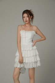 Lace Layered Ruffle Corset Strap Mini Dress