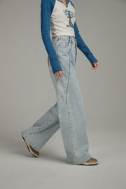 Lined Stitch Wide Denim Pants