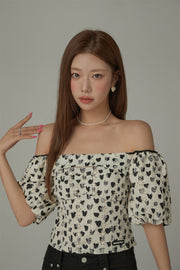 Heart Pattern Puff Sleeve Blouse