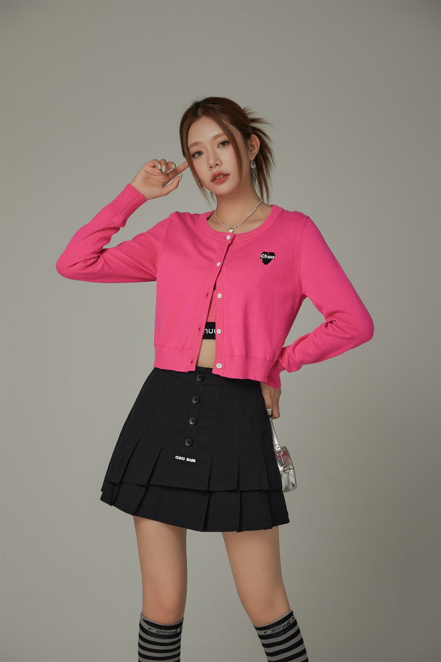 CHUU Logo Heart Knit Color Cardigan