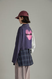 Heart Back Open Collar Loose Fit T-Shirt