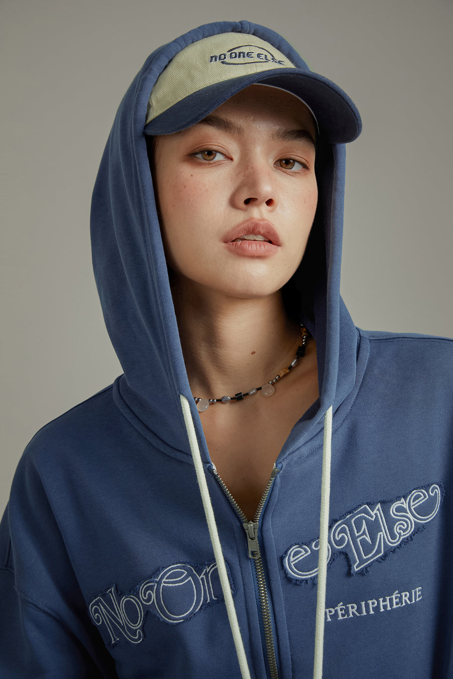 CHUU Loose Fit Hooded String Sporty Zip-Up