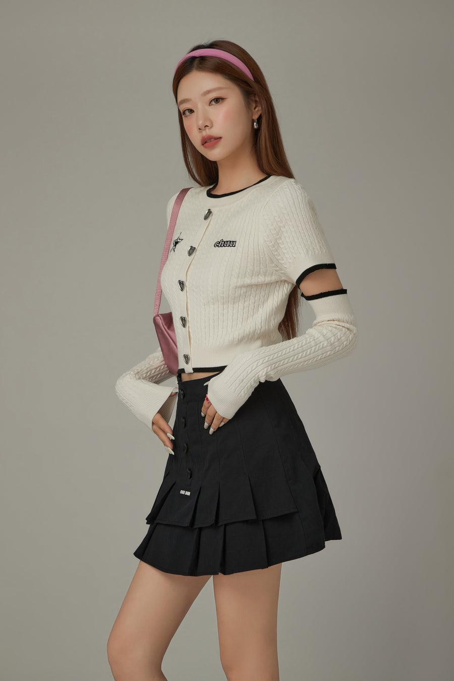 CHUU Heart Button Cutout Knit Top