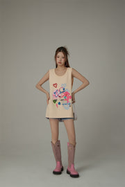 Graffiti Print U-Neck Boxy Sleeveless Top