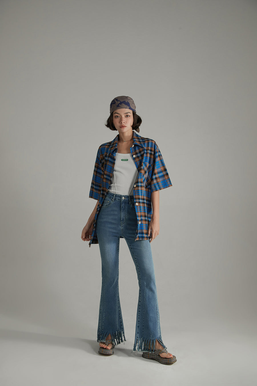 CHUU Check Loose-Fitting Short Sleeve Shirt