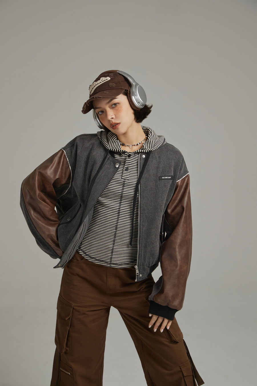 CHUU Leather Color Scheme Varsity Jacket