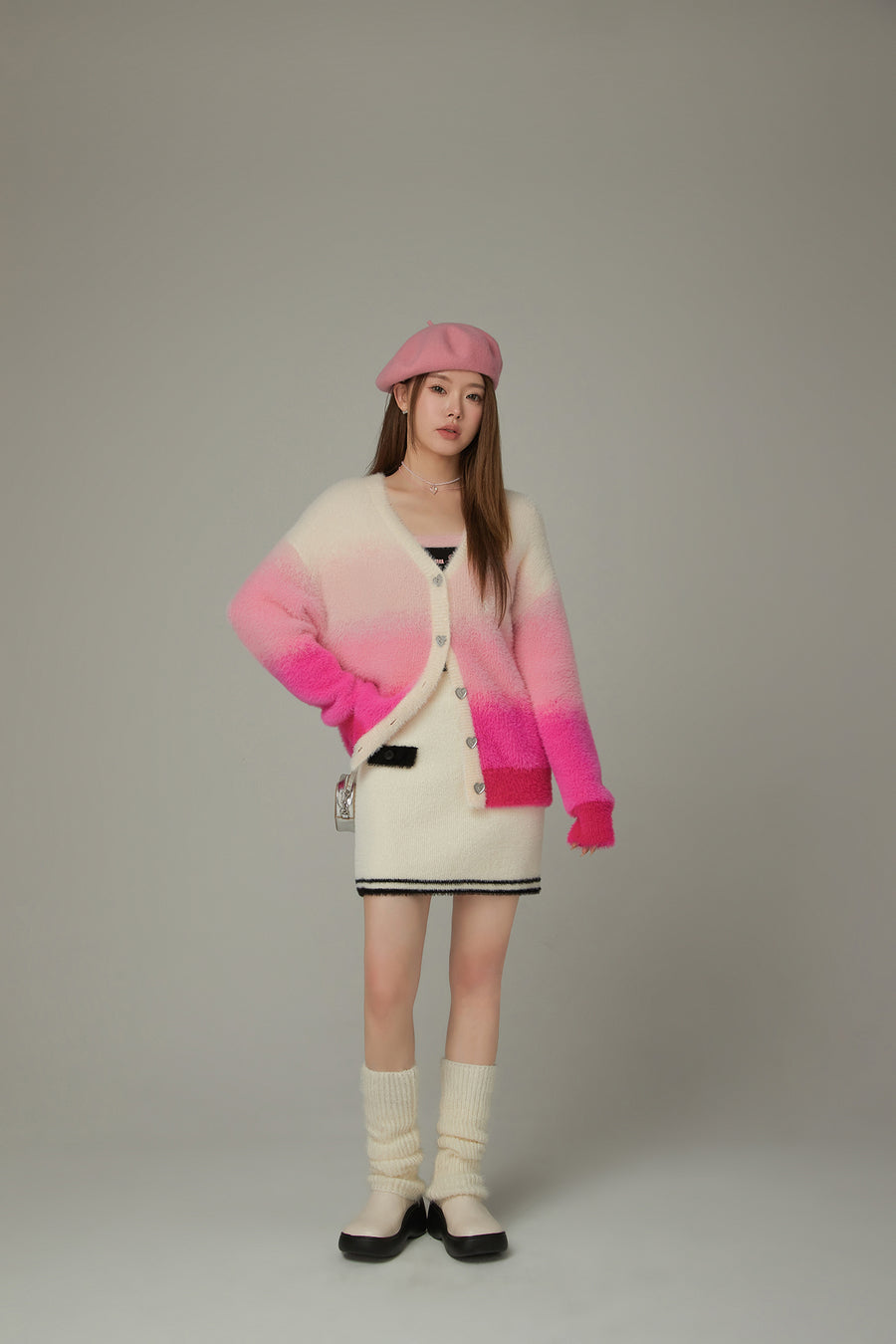 CHUU Color Heart Button Cardigan