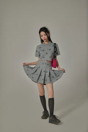 Chuu Star Pattern Button Up Collar Cropped T-Shirt