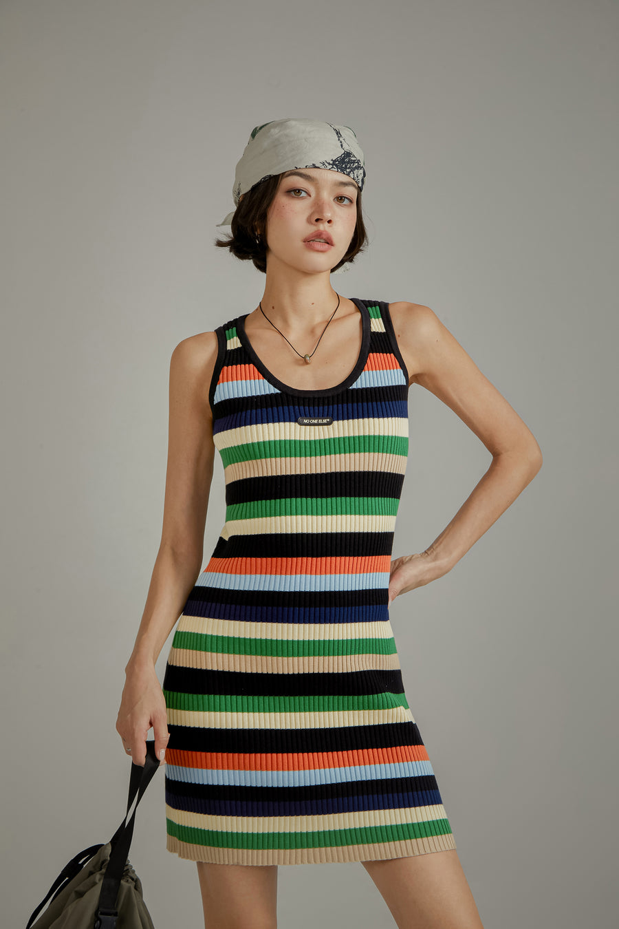 CHUU Color Contrast Striped Sleeveless Knit Dress