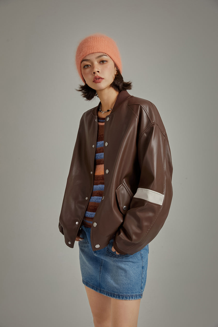 CHUU Color Varsity Leather Jacket