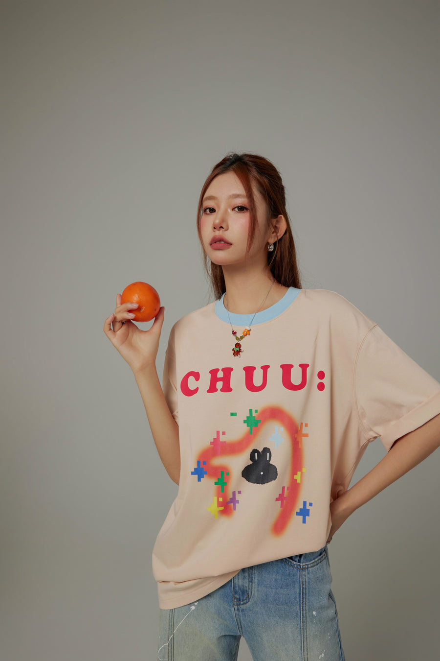 CHUU Pixel Print Loose-Fitting T-Shirt