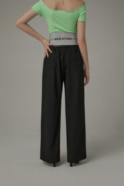 Contrast Letter High Waist Banded Wide Pants