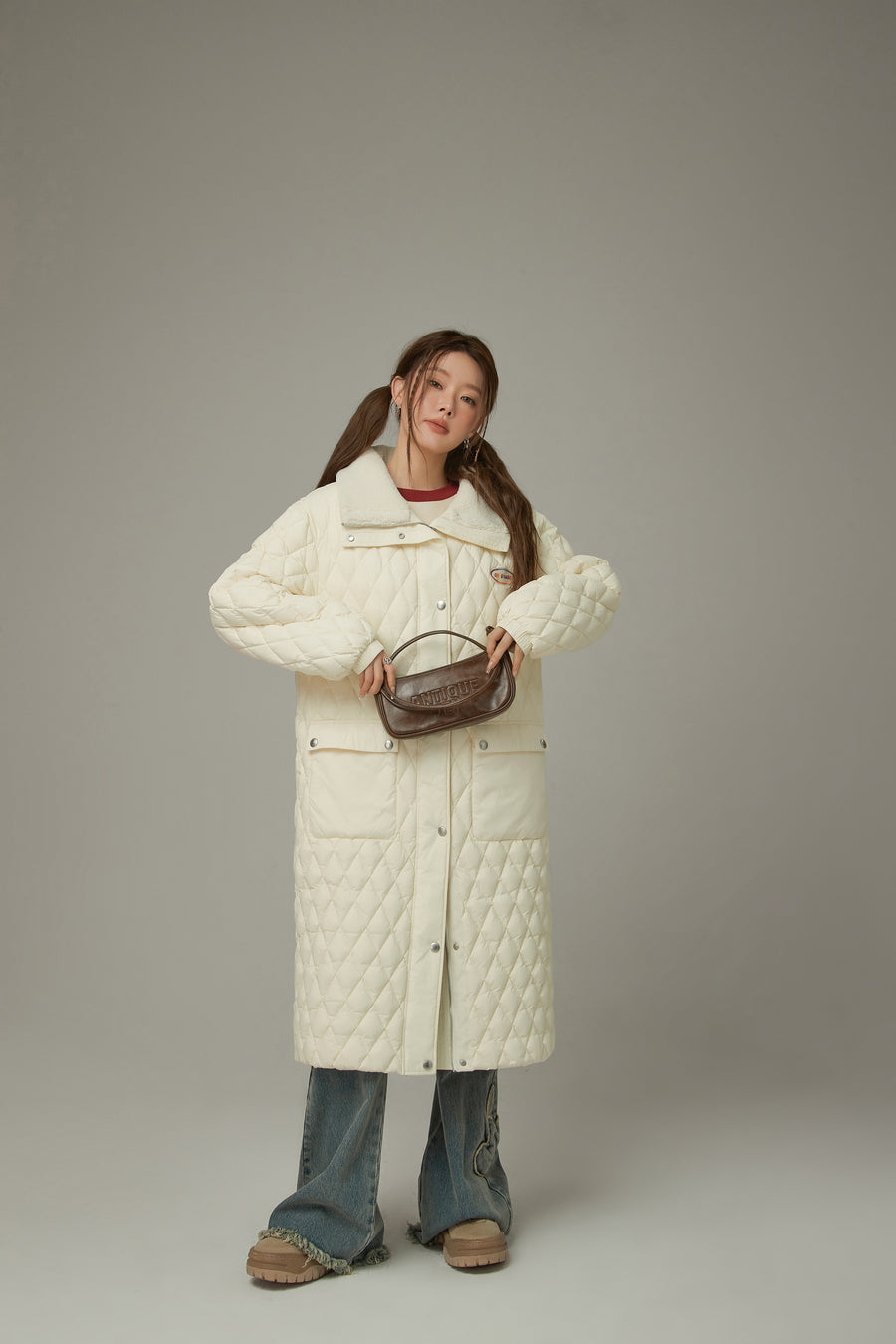 CHUU Collar Quilted Padded Long Coat