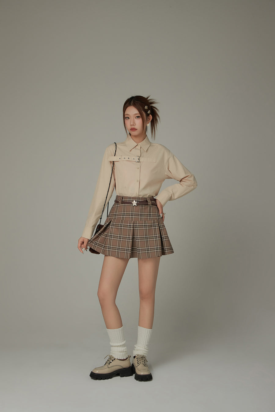 CHUU Check Pleated Preppy Mini Skirt