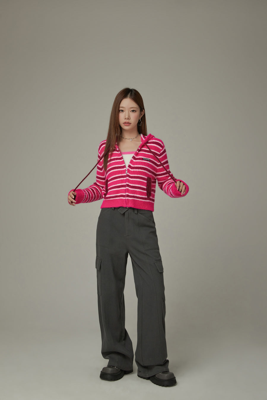 CHUU Striped Hooded Basic Zip-Up