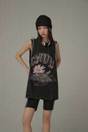 Vintage Oversized Chuu Printed Car Sleeveless T-Shirt