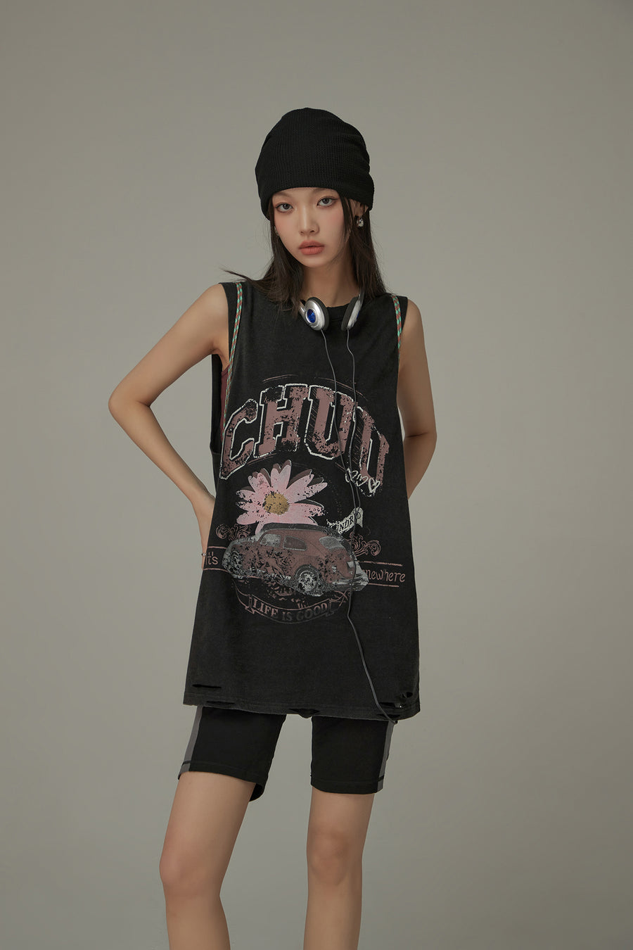 CHUU Vintage Oversized Chuu Printed Car Sleeveless T-Shirt