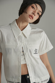 Cotton Embroidered Boxy Short Sleeve Crop Shirt