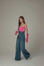 Ultra High Waist Pintuck Wide Denim Jeans