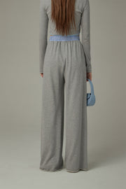 Slit Color Wide Sporty Casual Pants