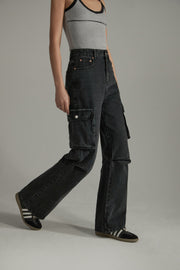 Multi-Pocket Wide Denim Jeans