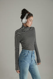 Striped High Neck Knit Top