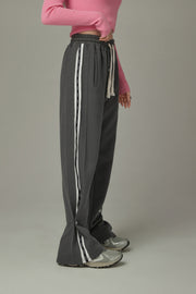 Elastic Waist Wide Sporty Pants