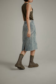 Diagonal Split Denim Skirt