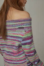 Off-Shoulder Color Stripe Knit Sweater