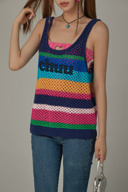 Logo Rainbow Knit Sleeveless U-Neck Top