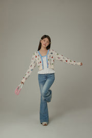 Cherry Hearts Knit Button Cardigan