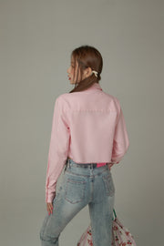 Color Crop Jagged Hem Shirt