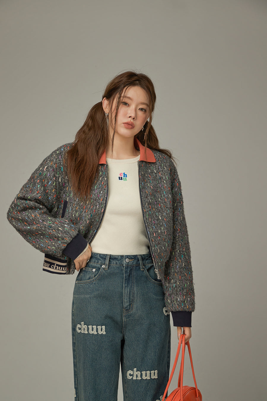 CHUU Multi Color Tweed Quilted Jacket