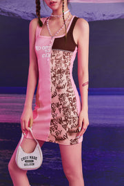 Square Color Combination Sleeveless Mini Dress
