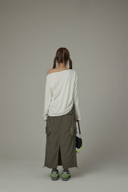 Size Doesn¡¯T Matter Buttoned Off-Shoulder Top