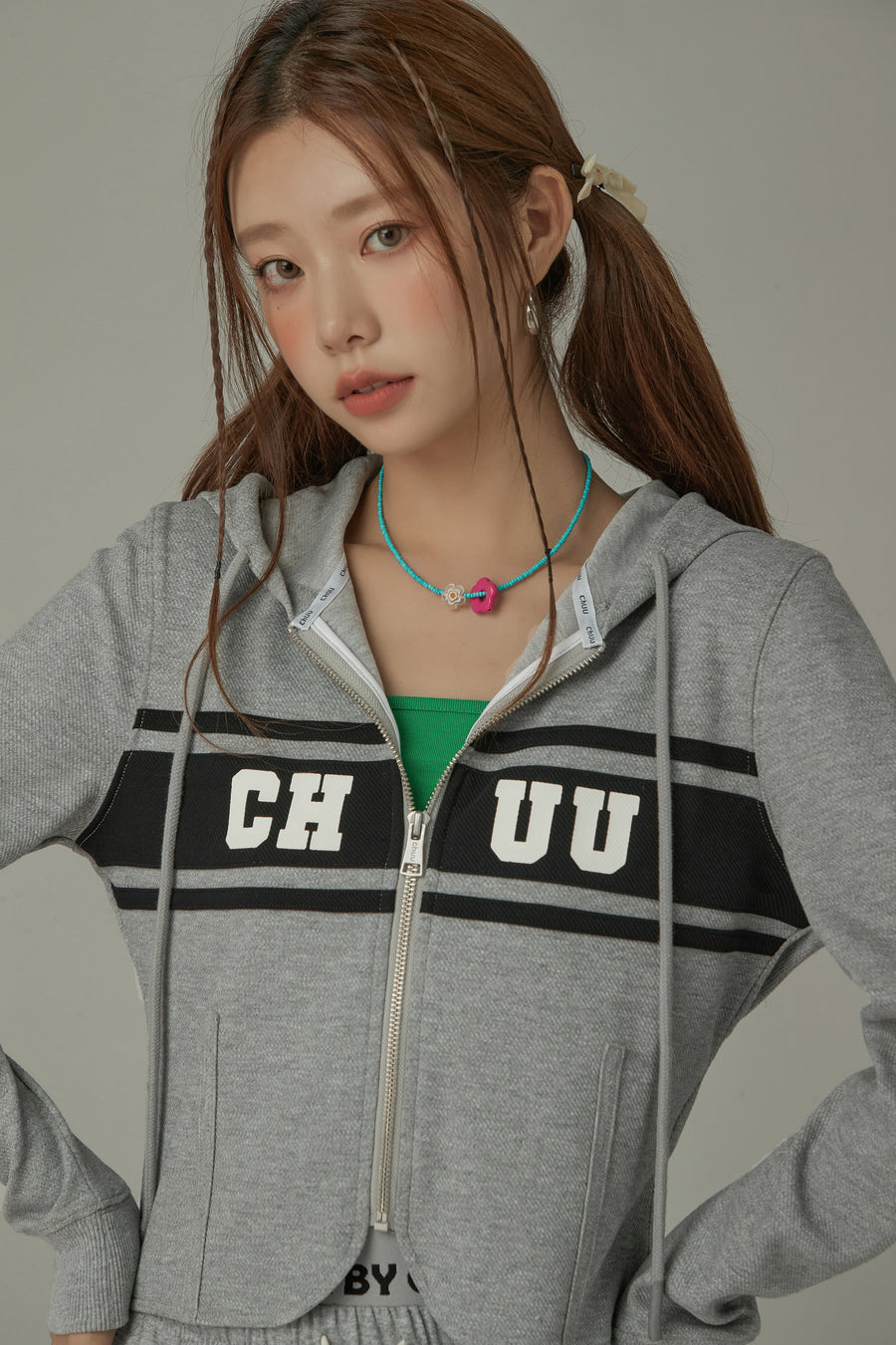 CHUU Logo Sporty Color Contrast Hooded Zip-Up