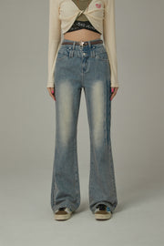 Double Button Vintage Bootcut Denim Jeans