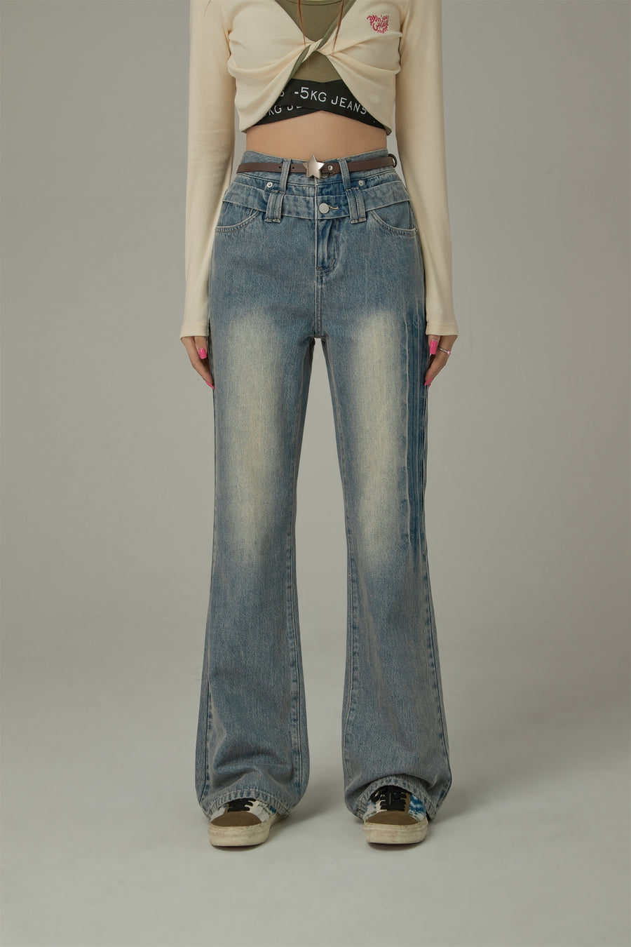 CHUU Double Button Vintage Bootcut Denim Jeans