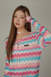 Ribbon Color Wave Long Sleeve Top