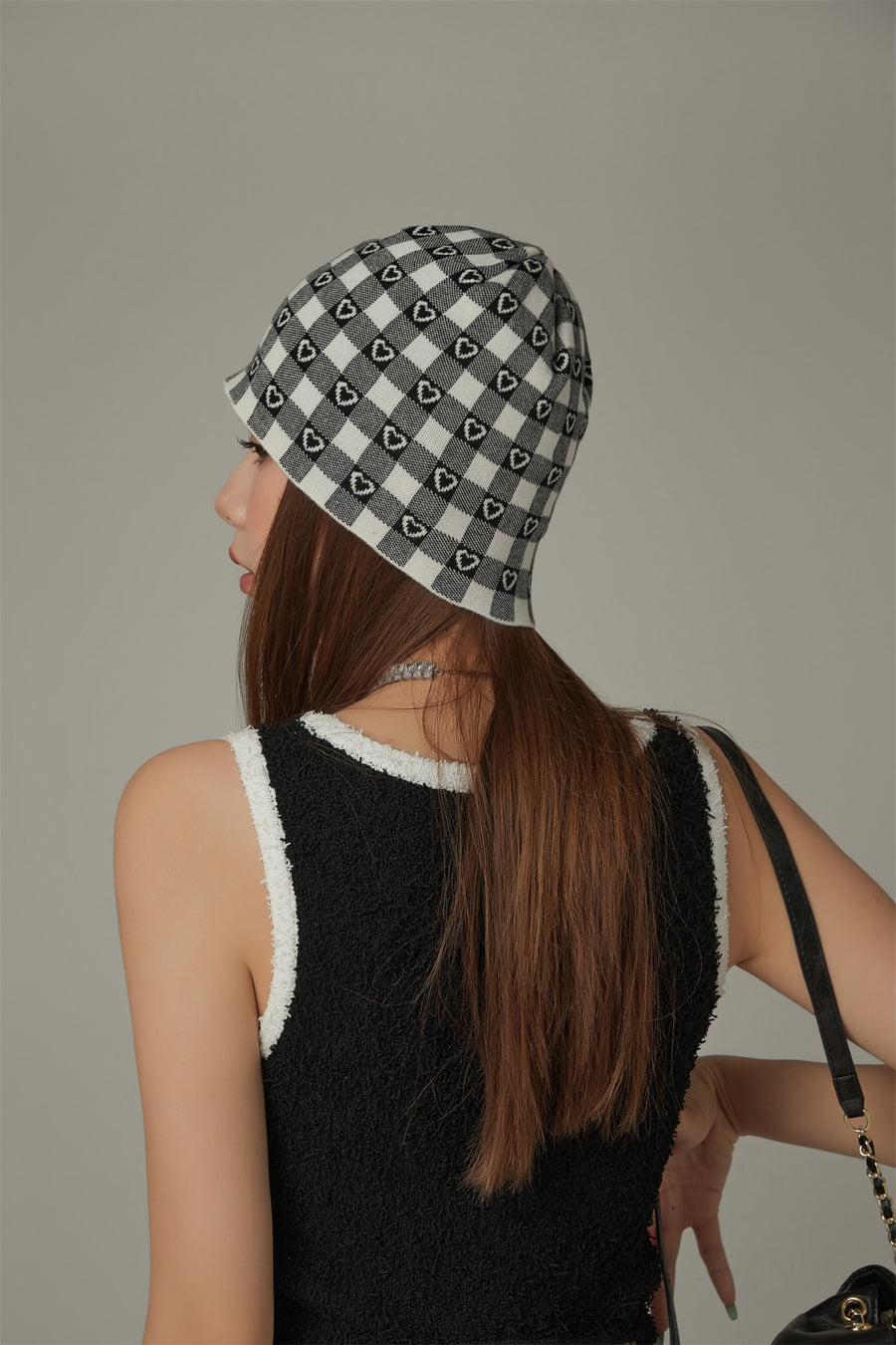 CHUU Check Heart Beanie