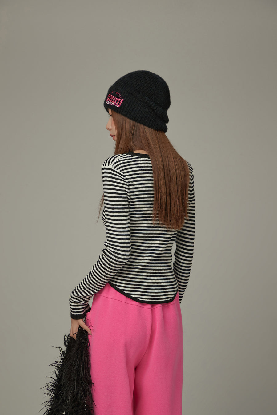 CHUU Striped Slim Knit Top