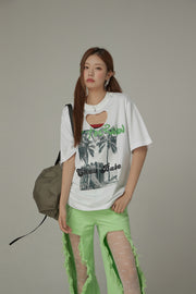 Cotton Heart Key Hole Chuu Babe Printed Loose Fit T-Shirt