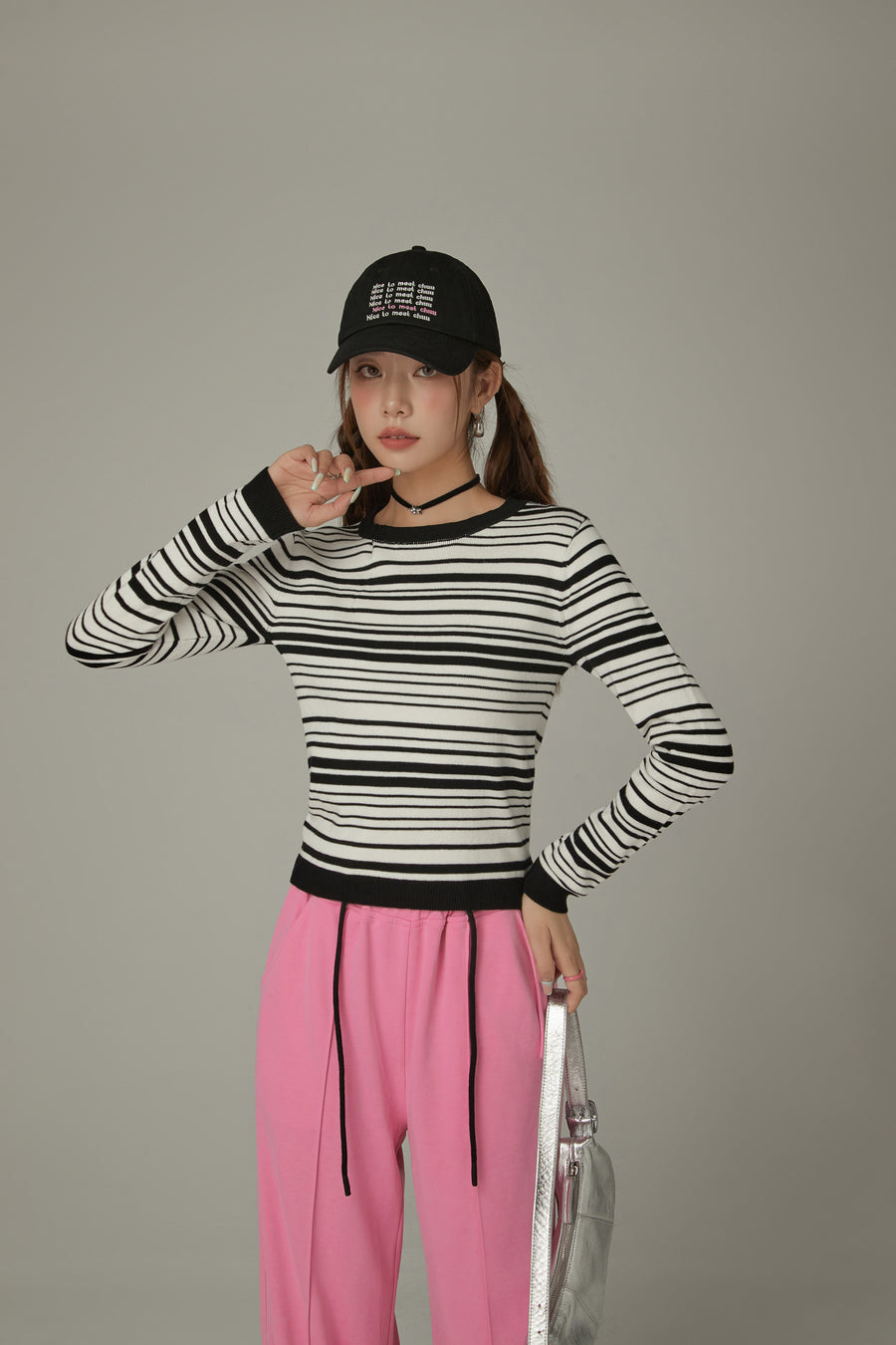 CHUU Slim Stripe Knit Top