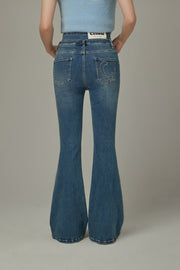 Heart Embroidered Bootcut Denim Jeans