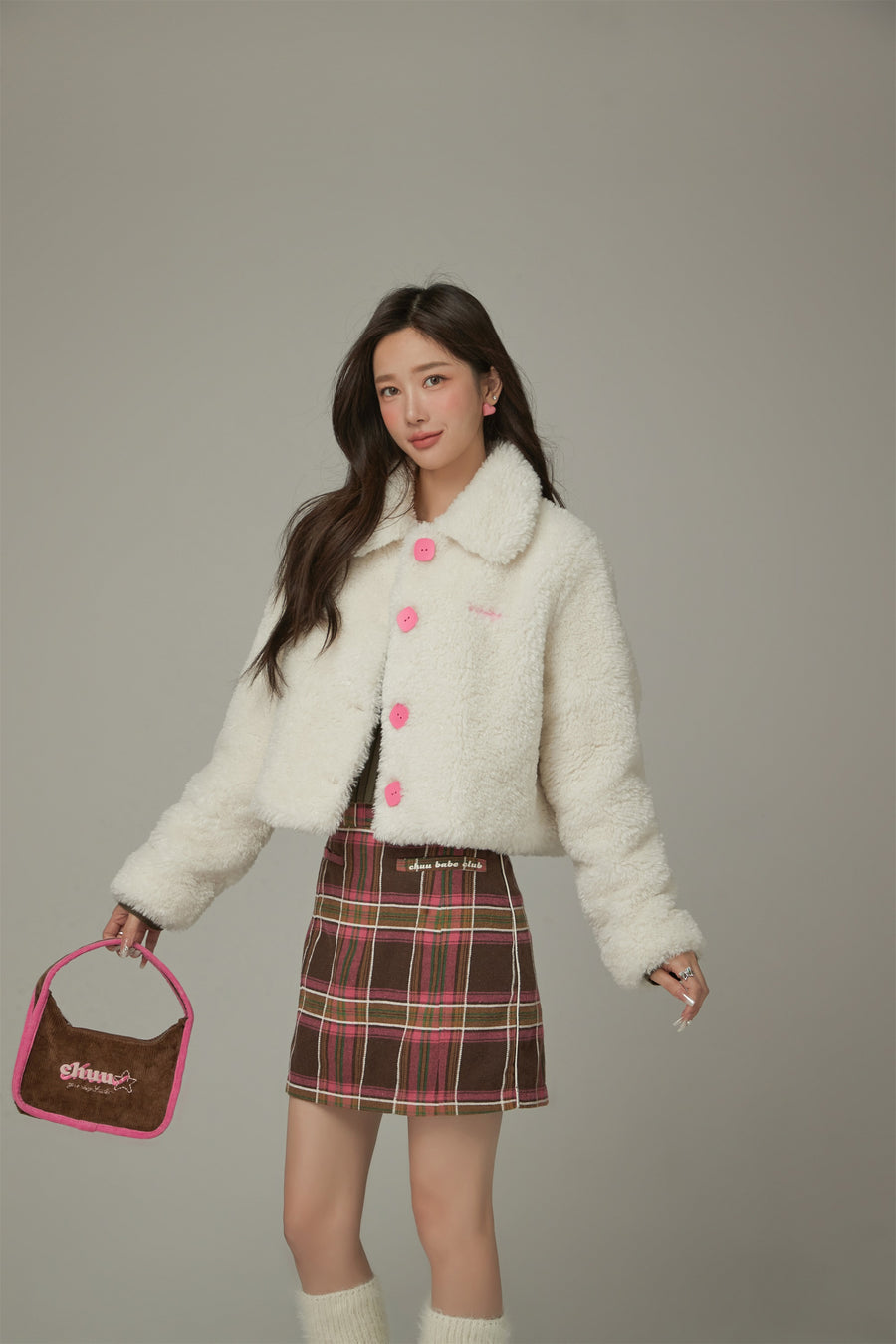 CHUU Fleece Collar Button Jacket