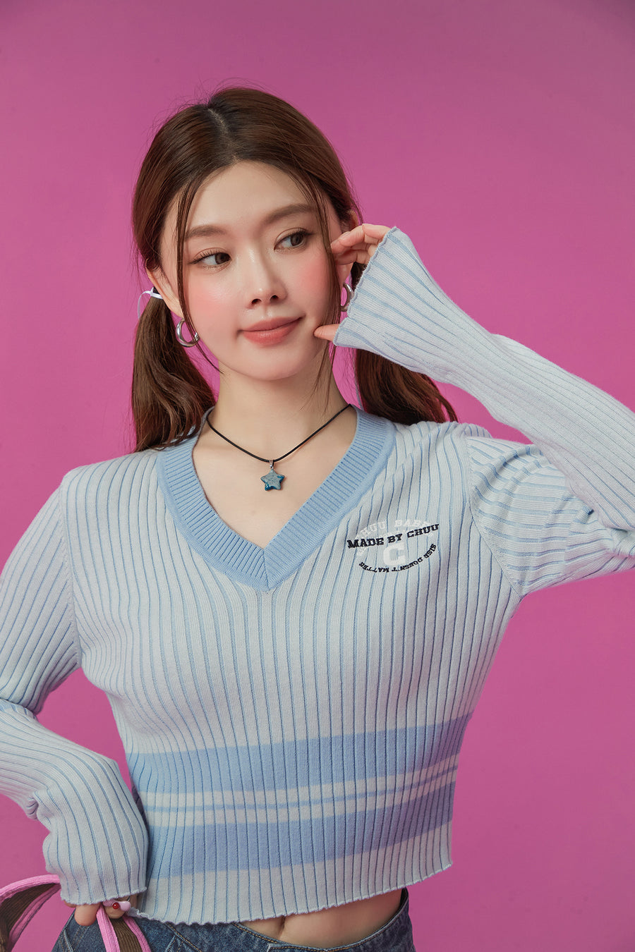 CHUU V-Neck Ribbed Knit Sweater